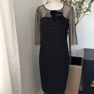 Net Kataya Elegant Black Dress with Sheer Sleeves